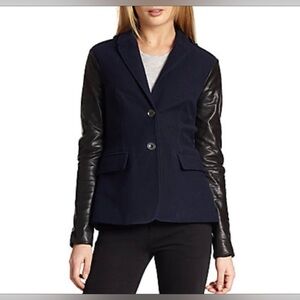Women's BURBERRY BRIT Wollaton Navy With Black Leather Sleeves Size 2 NWT $795